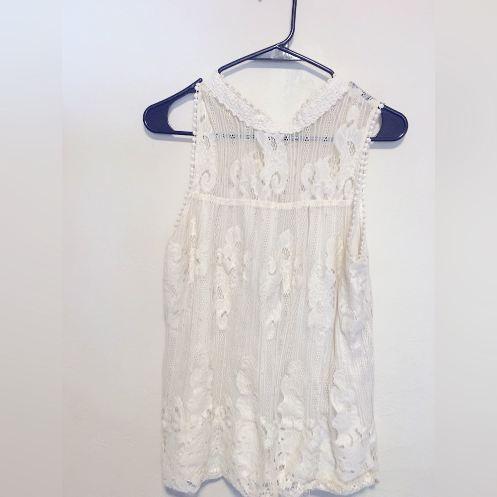 Delicate lace high neck sleeveless blouse